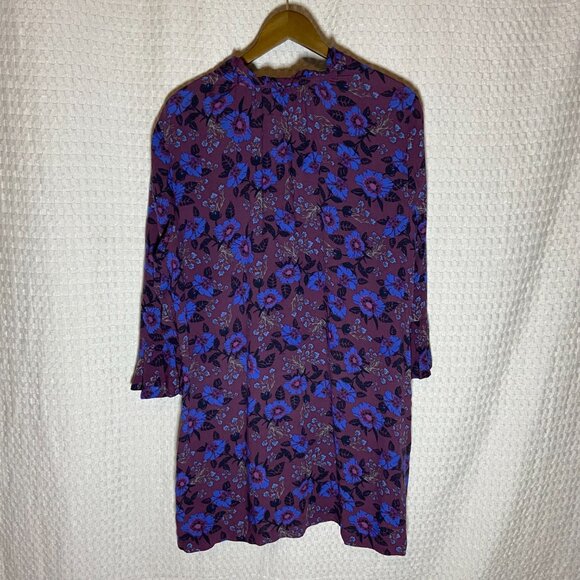 Free People Plum Purple Blouse Blue Floral Tunic Bell Sleeves Boho Size L - Picture 4 of 9